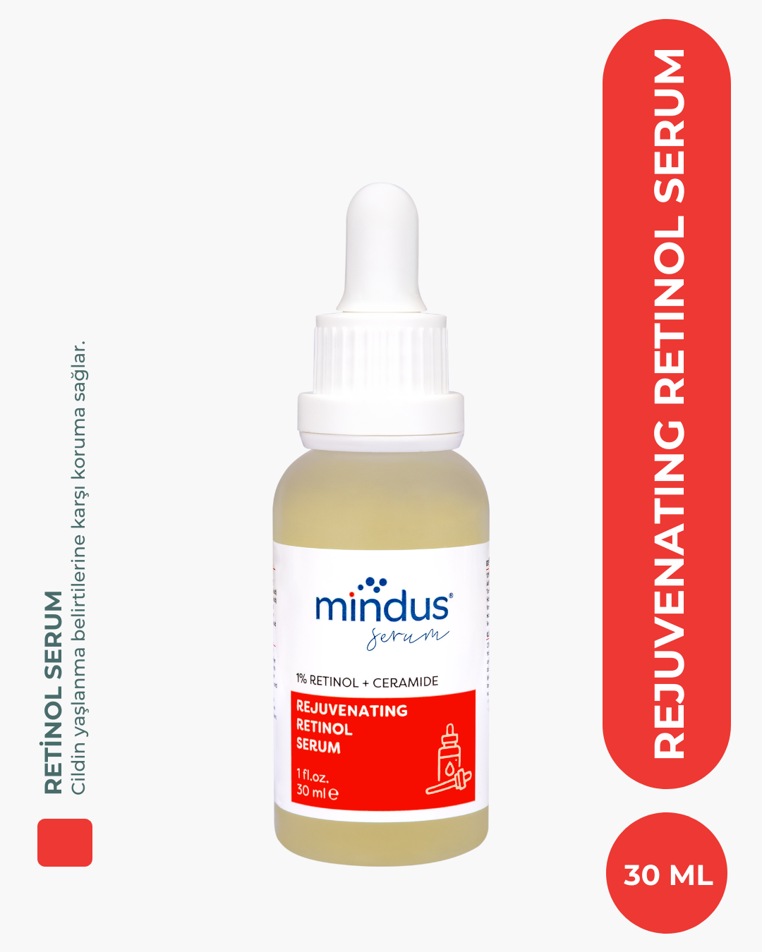 mindus Kırışıklık Karşıtı, Onarıcı Retinol (a Vitamini) Gece Serumu 30 Ml (1% Retinol + Ceramide)